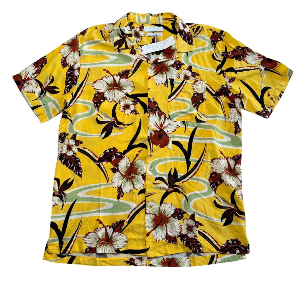 URBAN OUTFITTERS Button Up Yellow Tropical Hibiscus Mens Size Medium NEW